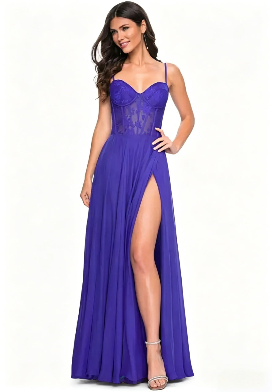 Stunning Chiffon Aline Sweetheart Spaghetti Strap Lace Corset Floor Length Evening Dresses