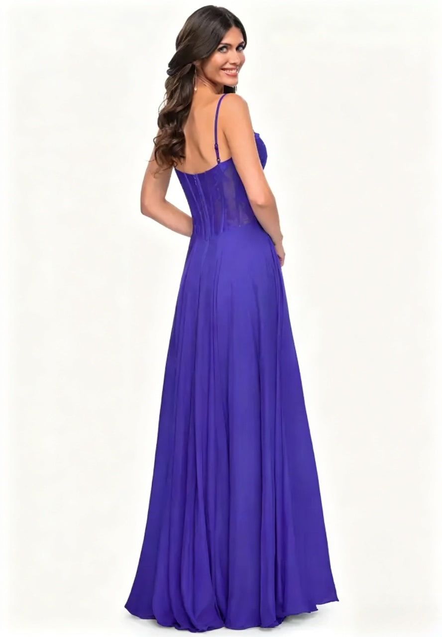 Stunning Chiffon Aline Sweetheart Spaghetti Strap Lace Corset Floor Length Evening Dresses