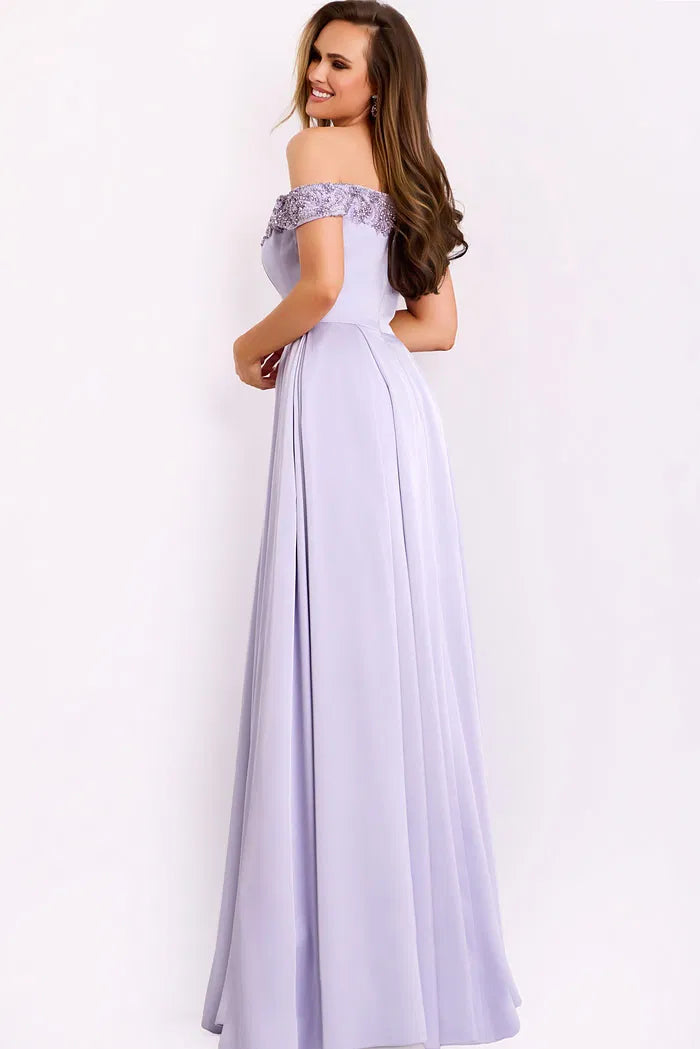 Stunning Lavender Off-the-Shoulder Evening Dress with Beaded Lace & High Slit
