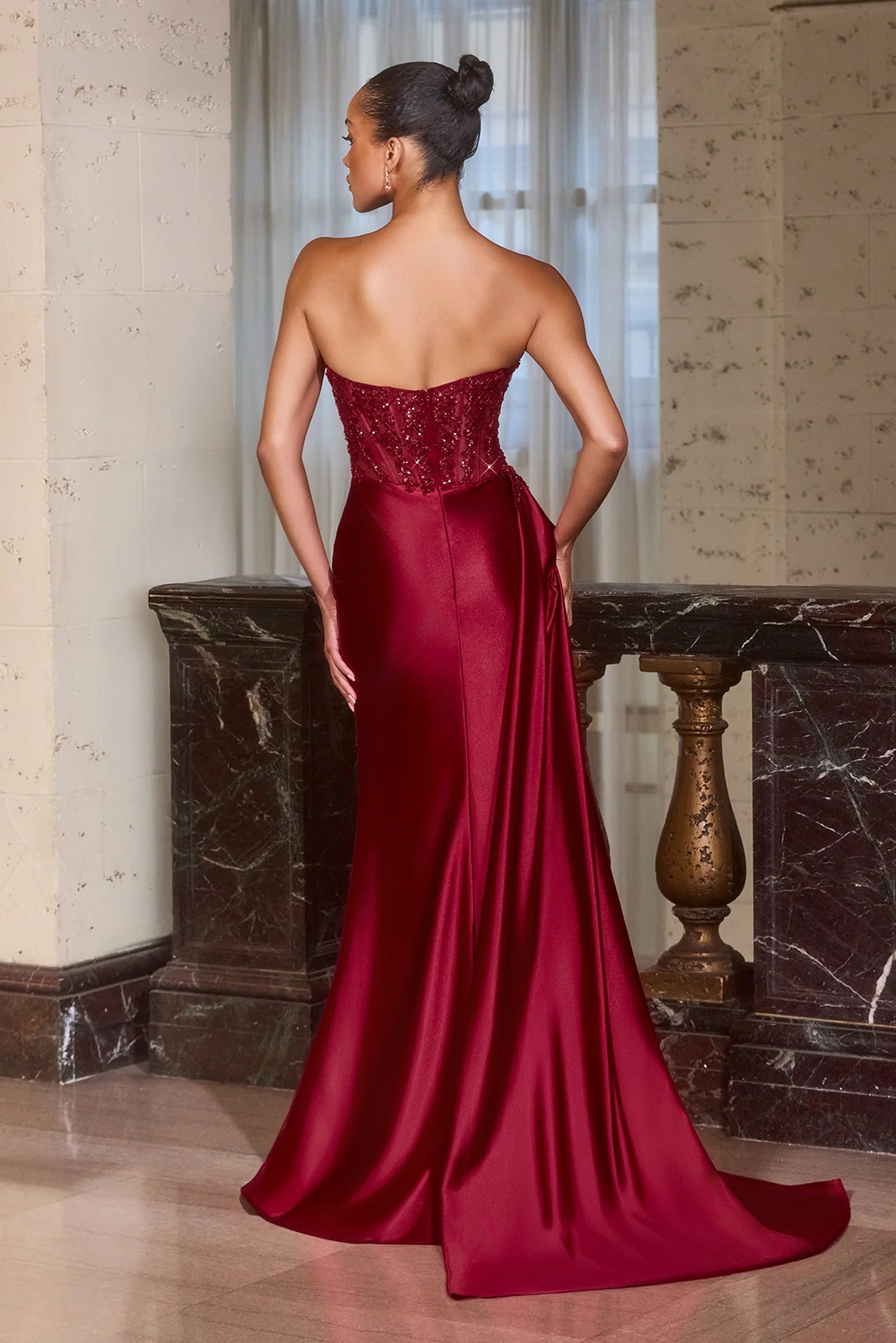 Stunning Mermaid Strapless Sleeveless Open Back Floor Length Satin Prom Dress