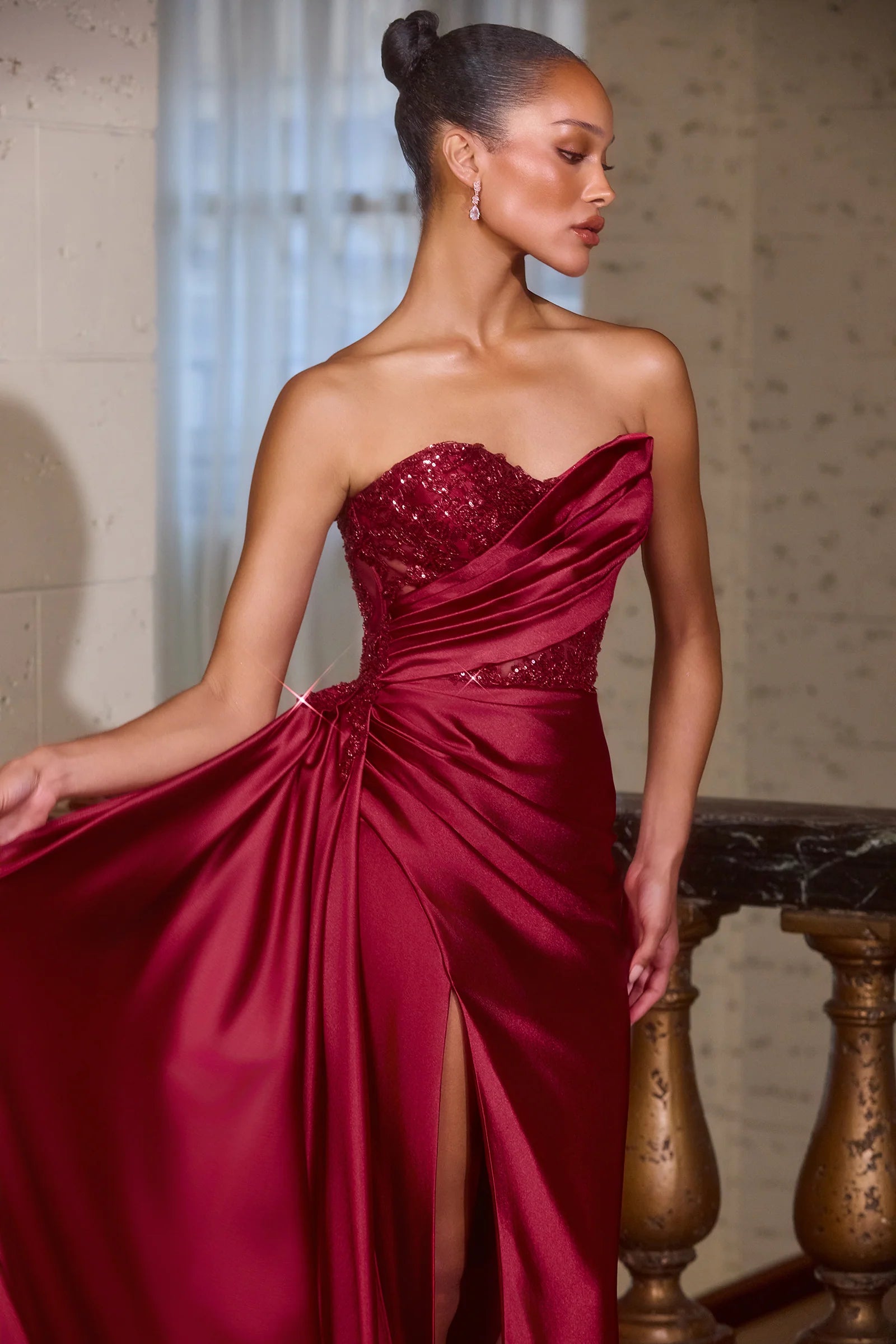 Stunning Mermaid Strapless Sleeveless Open Back Floor Length Satin Prom Dress