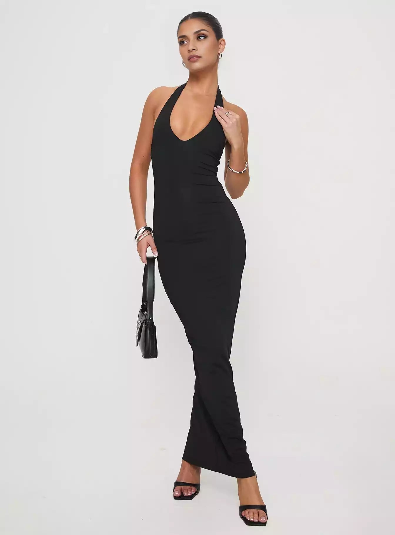 Stunning backless round neck hanging neck shoulder strap, semi backless slim fit cut, fully lined Prom Dresses