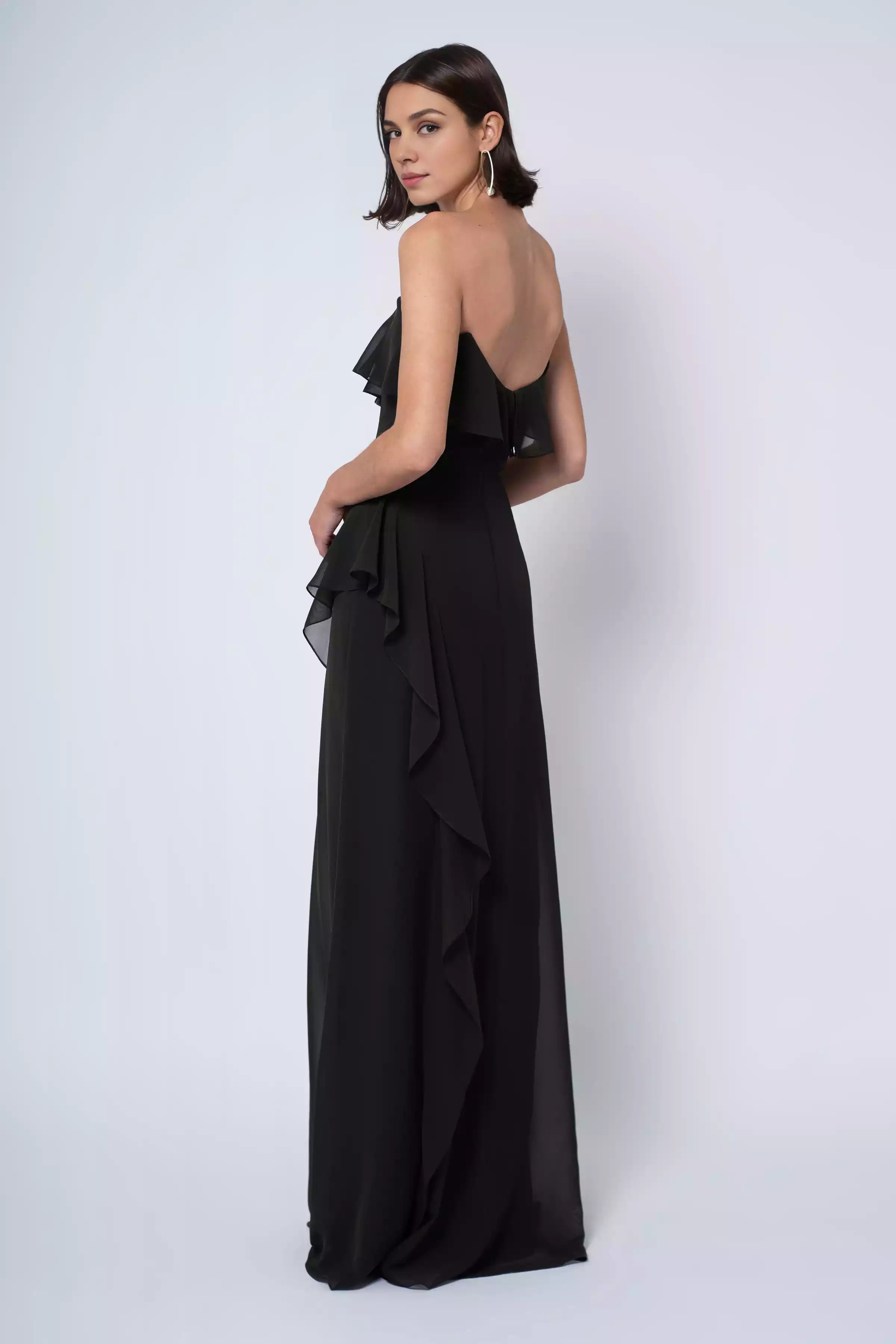 Stunning luxury chiffon round tie with ruffled edge, exposed shoulder, ruffled edge, A-line back zipper, Prom Dresses