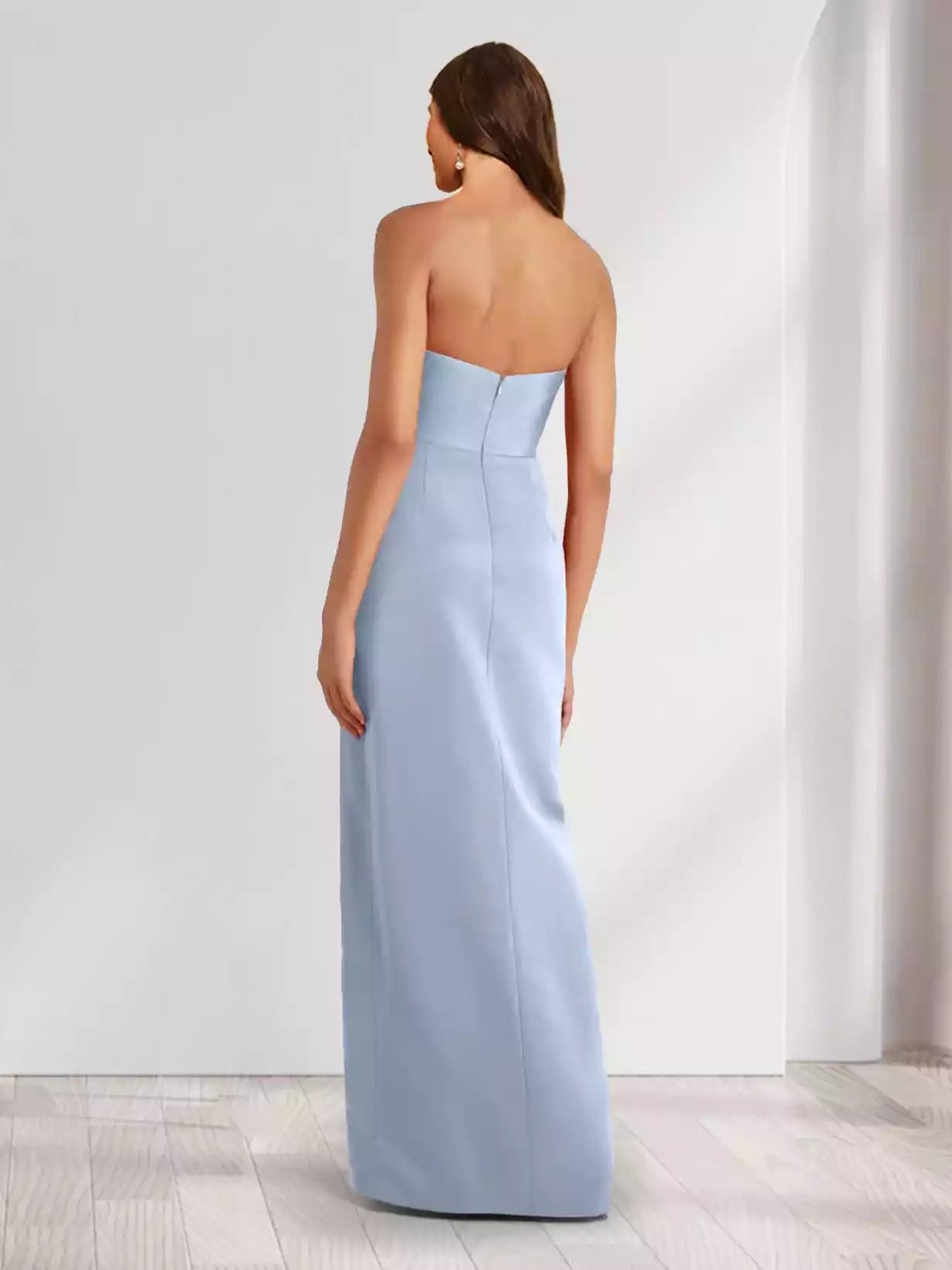 Stunning slim fit/straight off shoulder pleated long dress with slits Bridesmaid Dresses