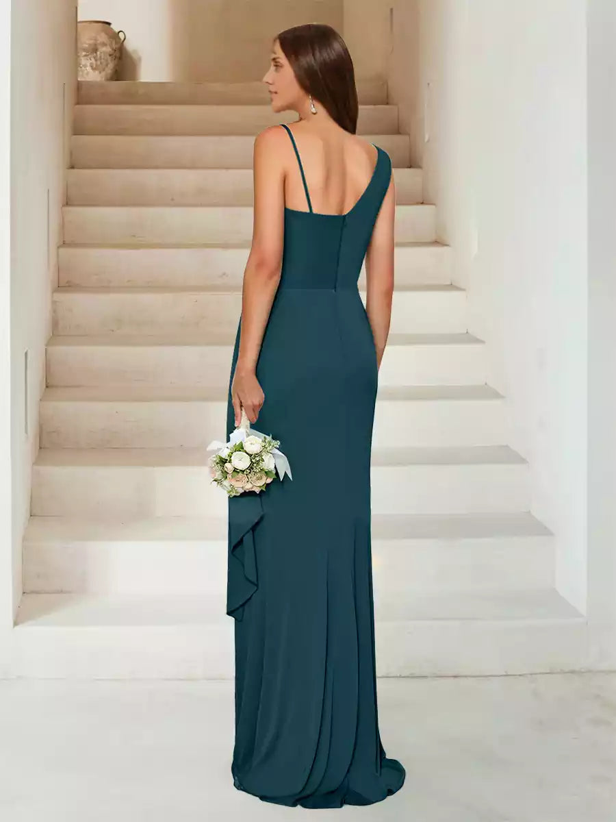Stunning slim fit/straight tube sweetheart collar sleeveless and floor formal side slit and pleated Bridesmaid Dresses