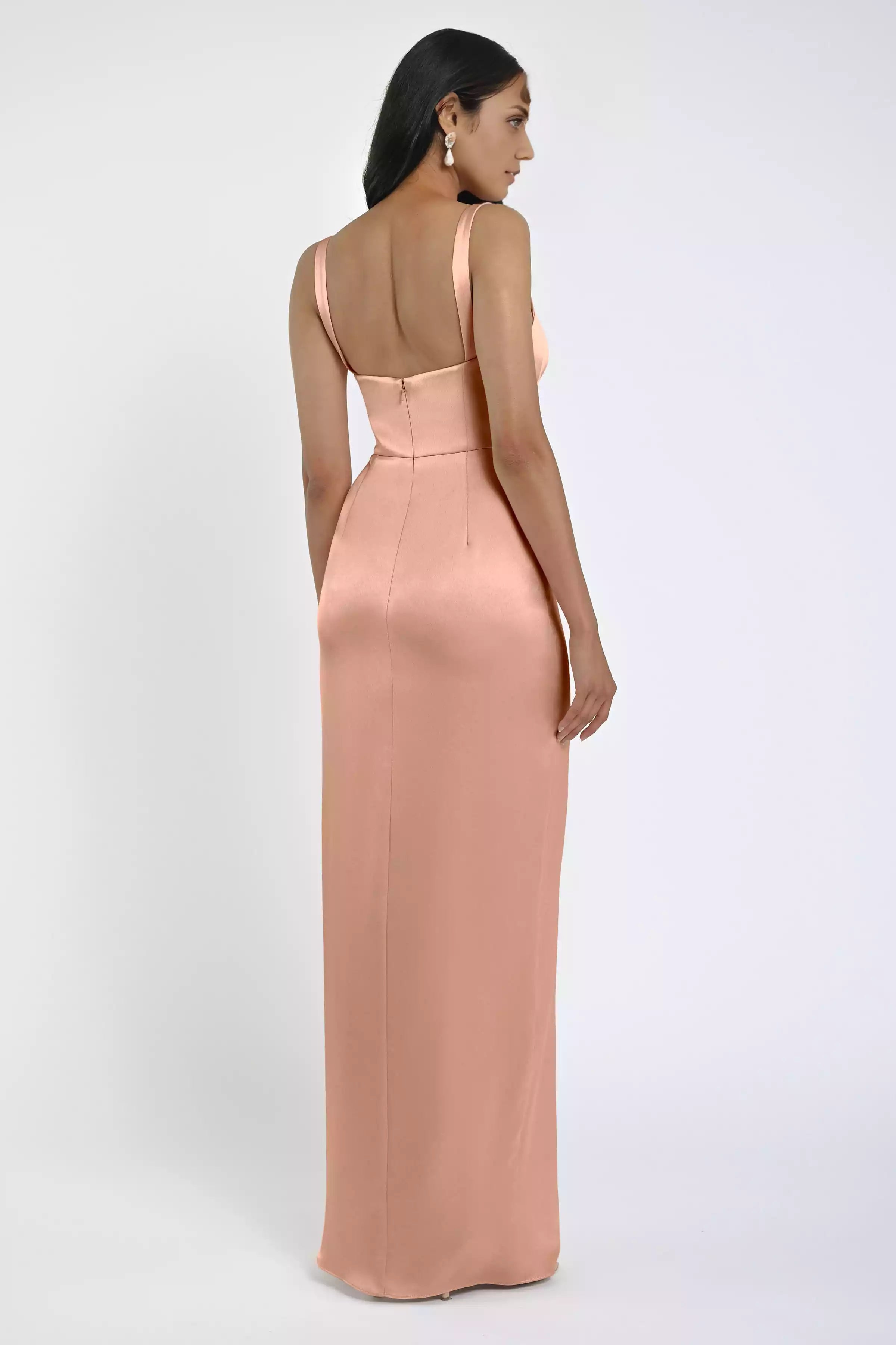 Stunning square collar skirt with bold and luxurious satin natural waist slit, half body Bridesmaid Dresses