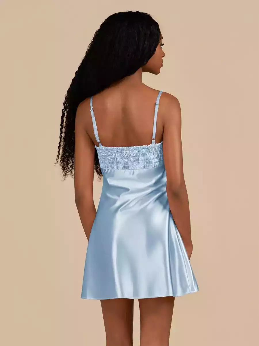 Stunning tight satin thin shoulder strap sleeveless silhouette with lace up back Homecoming Dresses