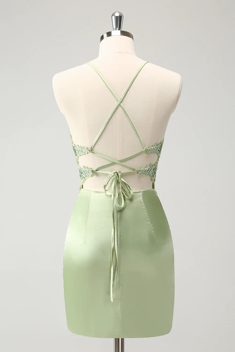 Stylish Green Sheath Criss Cross Back Corset Short Homecoming Dress with Applique