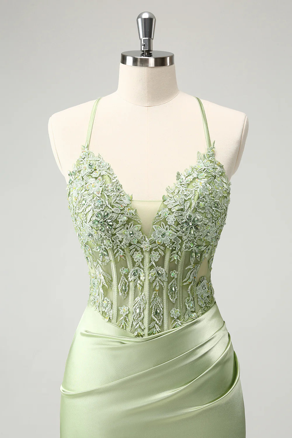 Stylish Green Sheath Criss Cross Back Corset Short Homecoming Dress with Appliques