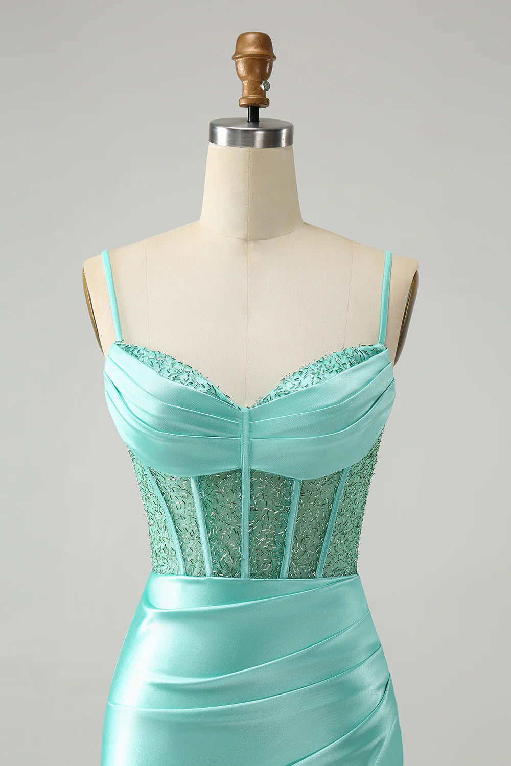 Stylish Light Green Bodycon Lace Up Back Corset Short Homecoming Dress with Slit