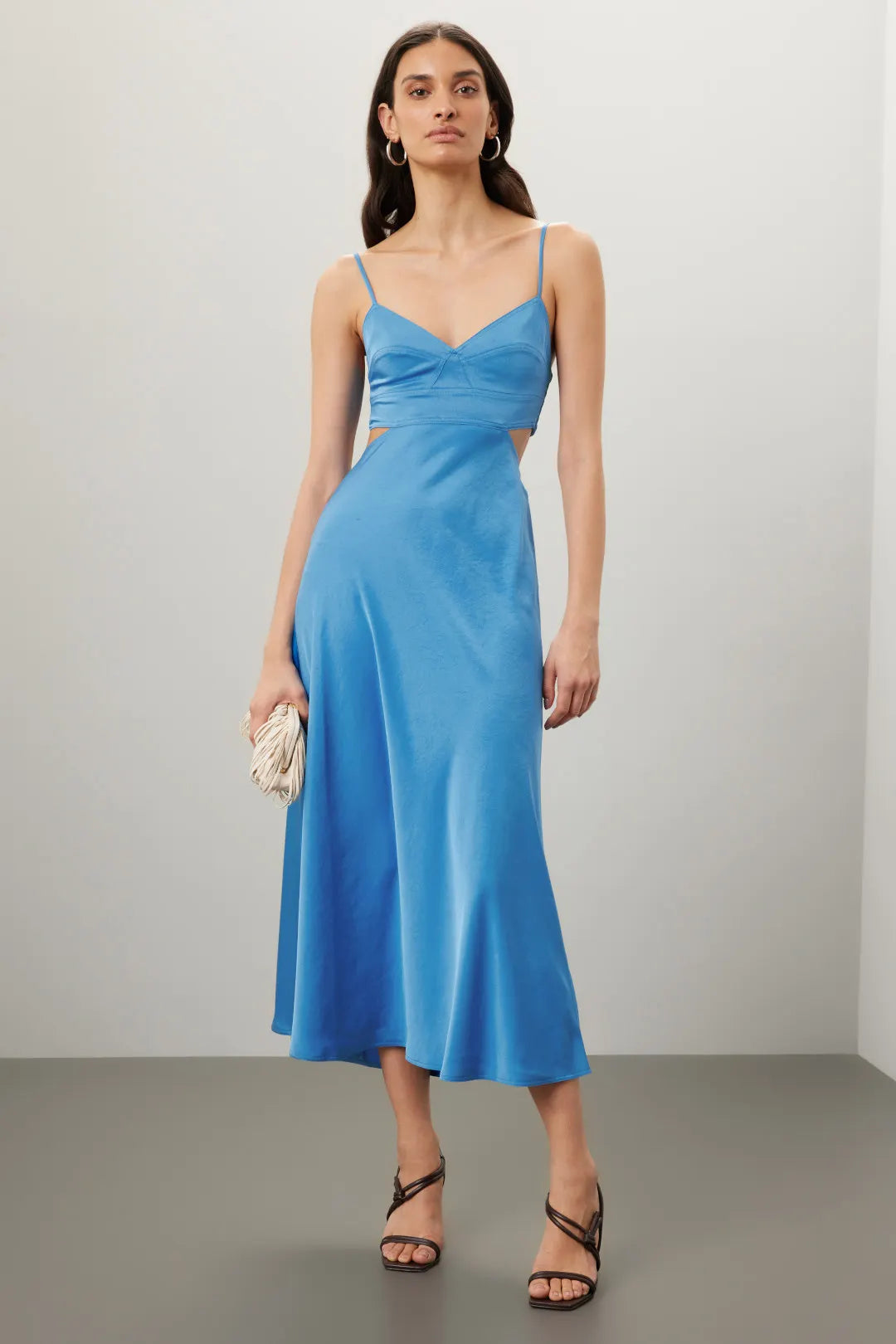 Sultry Solid Satin Maxi Spaghetti Strap Cutout Evening Dresses