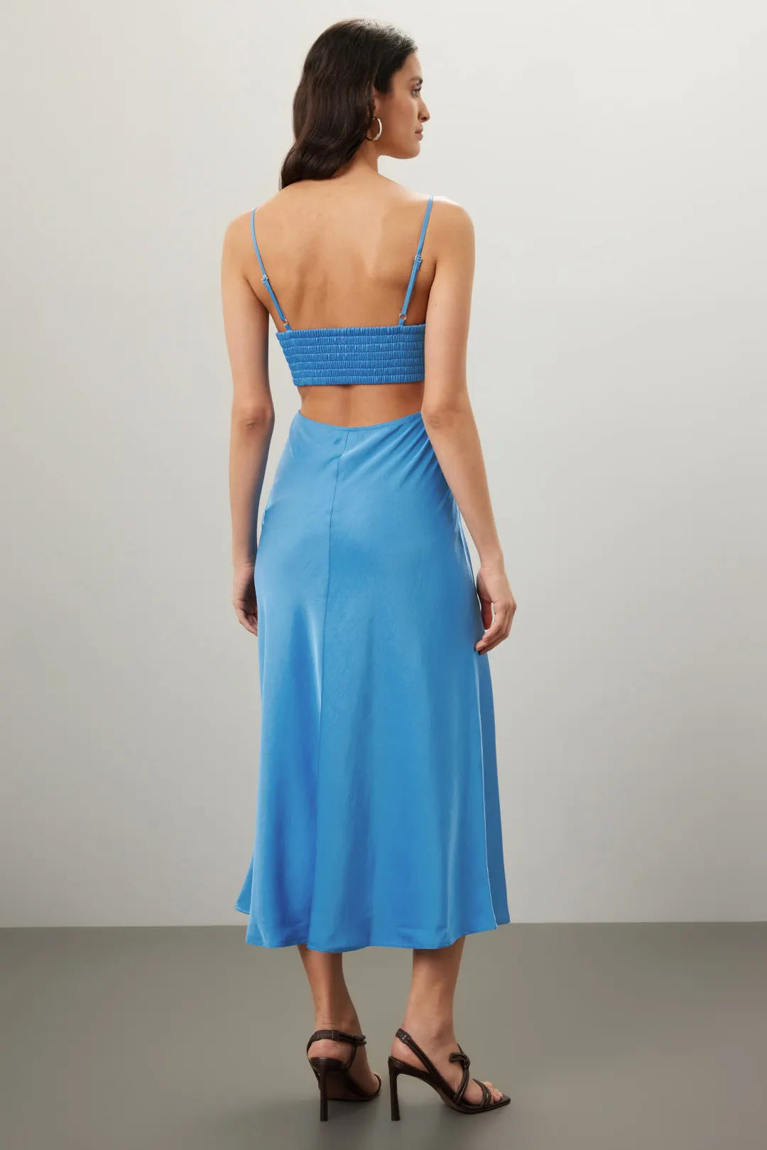 Sultry Solid Satin Maxi Spaghetti Strap Cutout Evening Dresses