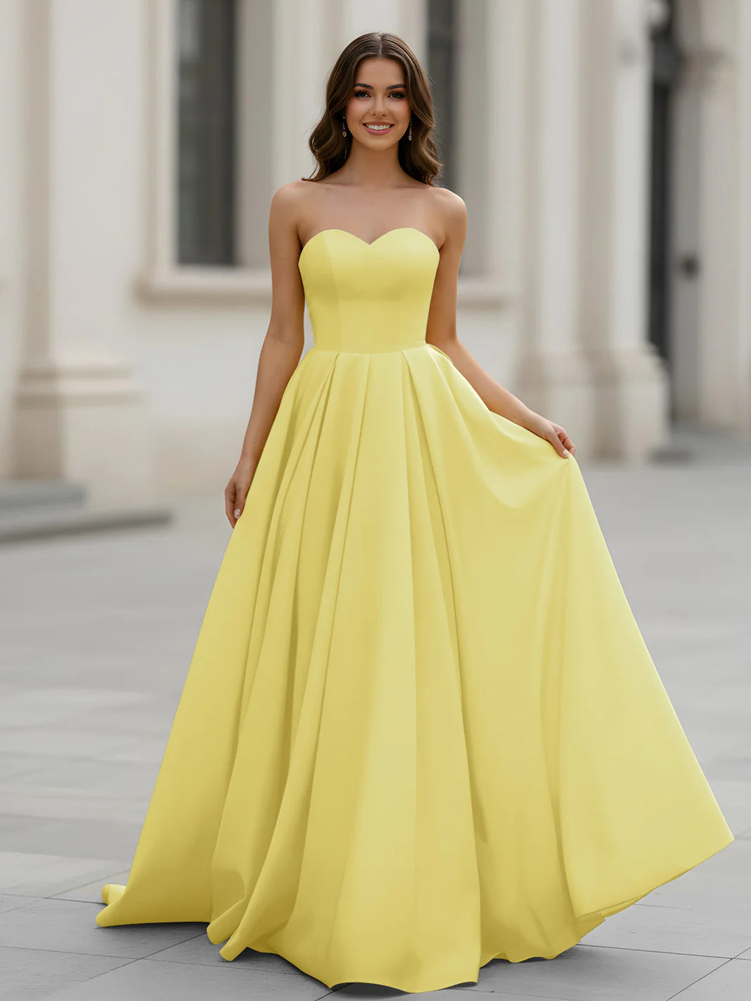 Sunny A-Line Strapless Sweetheart Closed Back Floor-Length Evening Dresses