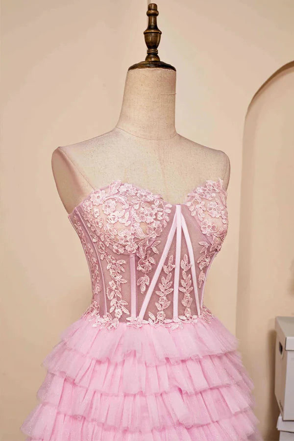 Sweetheart Neck Layered Strapless Pink Homecoming Dress