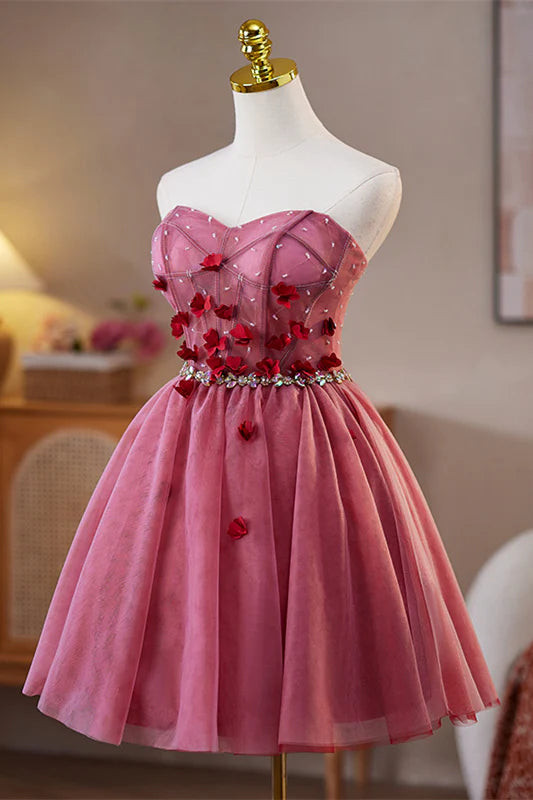Sweetheart Pink 3D Floral Short Unique Design Full Of Charm Homecoming Dresses