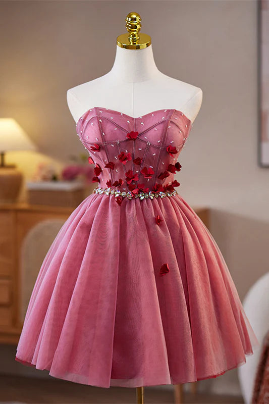 Sweetheart Pink 3D Floral Short Unique Design Full Of Charm Homecoming Dresses