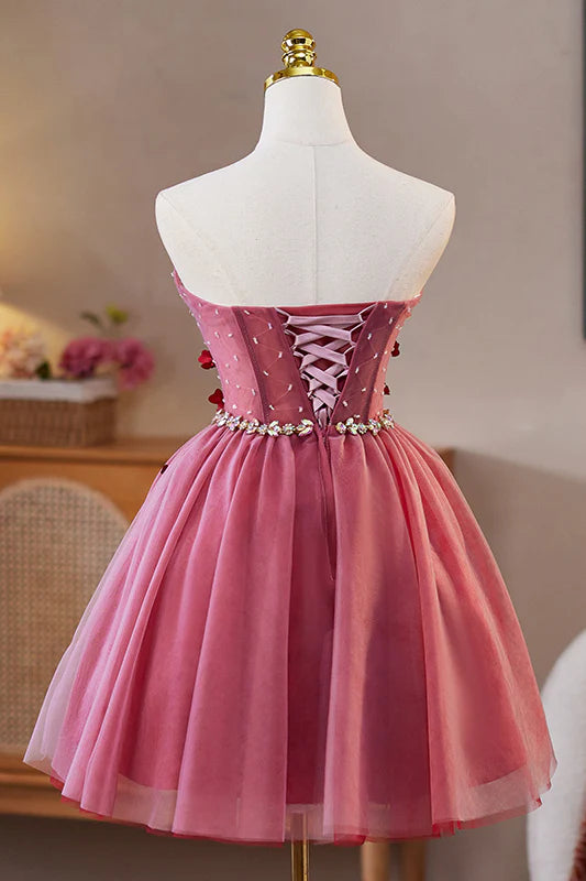 Sweetheart Pink 3D Floral Short Unique Design Full Of Charm Homecoming Dresses