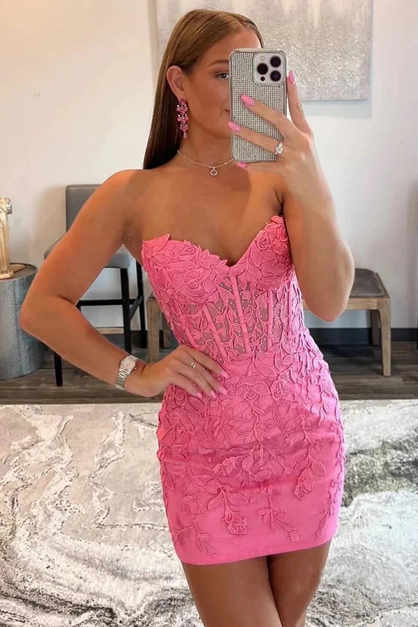 Sweetheart Pink Appliqued Bodycon Homecoming Dress