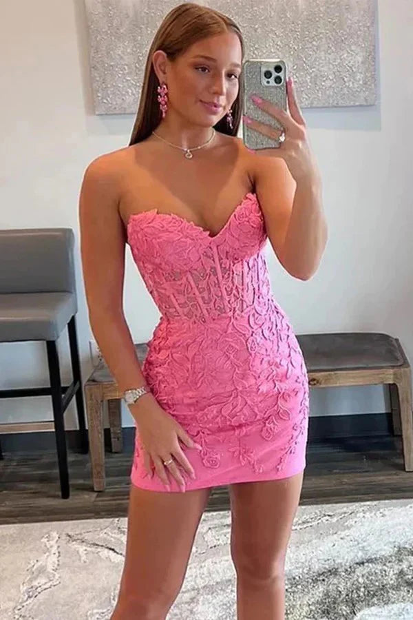 Sweetheart Pink Appliqued Bodycon Homecoming Dress
