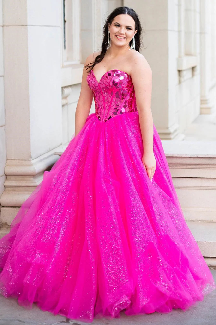 Sweetheart Pink Broken Mirrors A-line Long Prom Gown