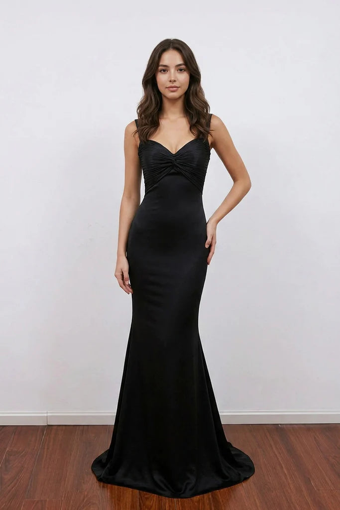 Sweetheart Ruched Bodice Crisscross Back Satin Mermaid Floor Length Formal Prom Dress