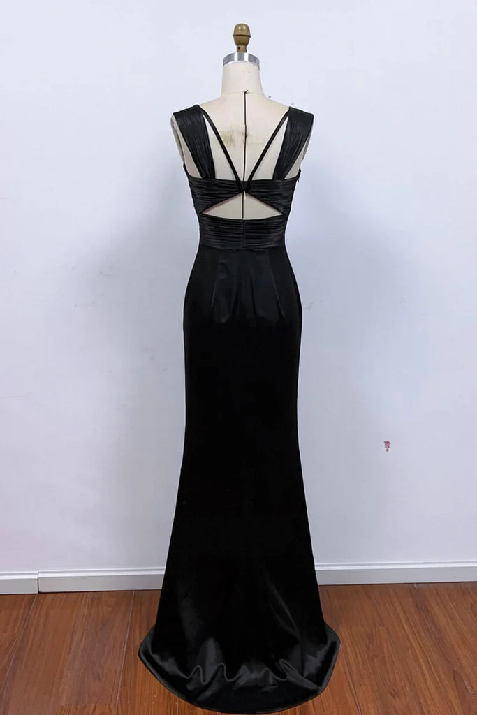 Sweetheart Ruched Bodice Crisscross Back Satin Mermaid Floor Length Formal Prom Dress