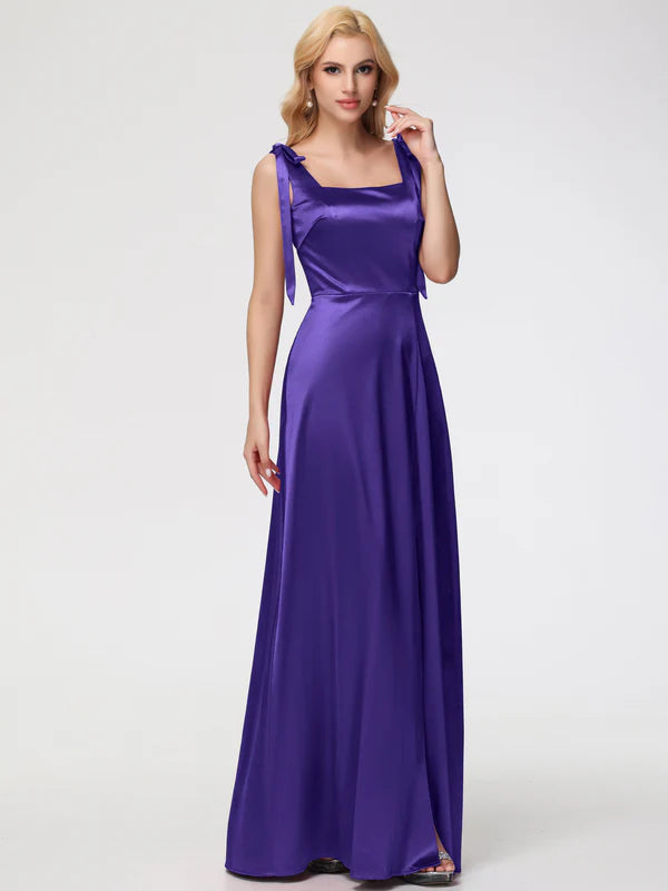 Mermaid Square Neckline Straps Sleeveless Stretch Satin Party Dresses