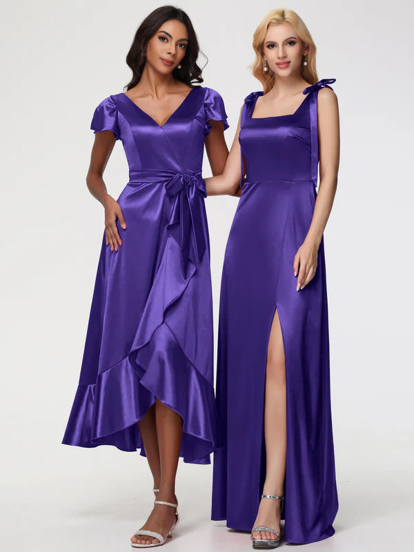 Mermaid Square Neckline Straps Sleeveless Stretch Satin Party Dresses