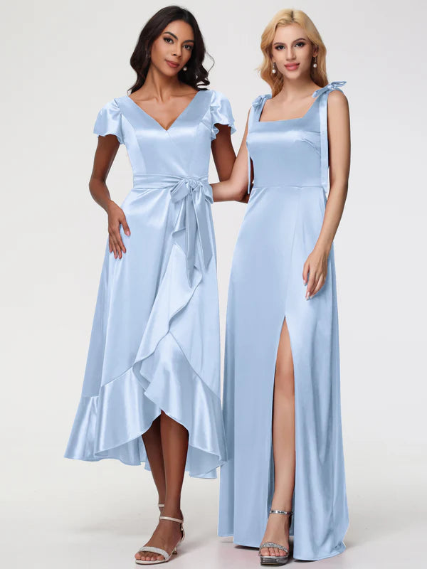 Mermaid Square Neckline Straps Sleeveless Stretch Satin Party Dresses