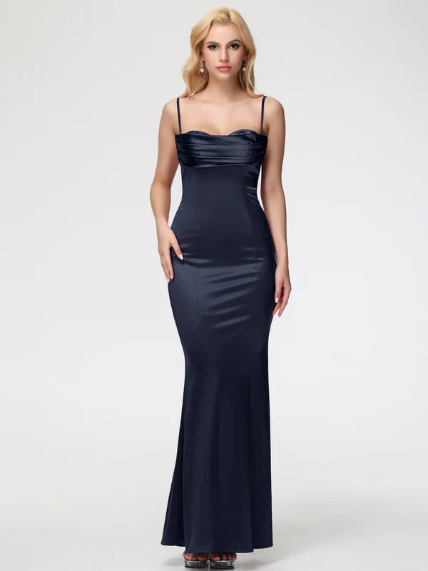Mermaid Spaghetti Straps Sleeveless Stretch Satin Party Dresses