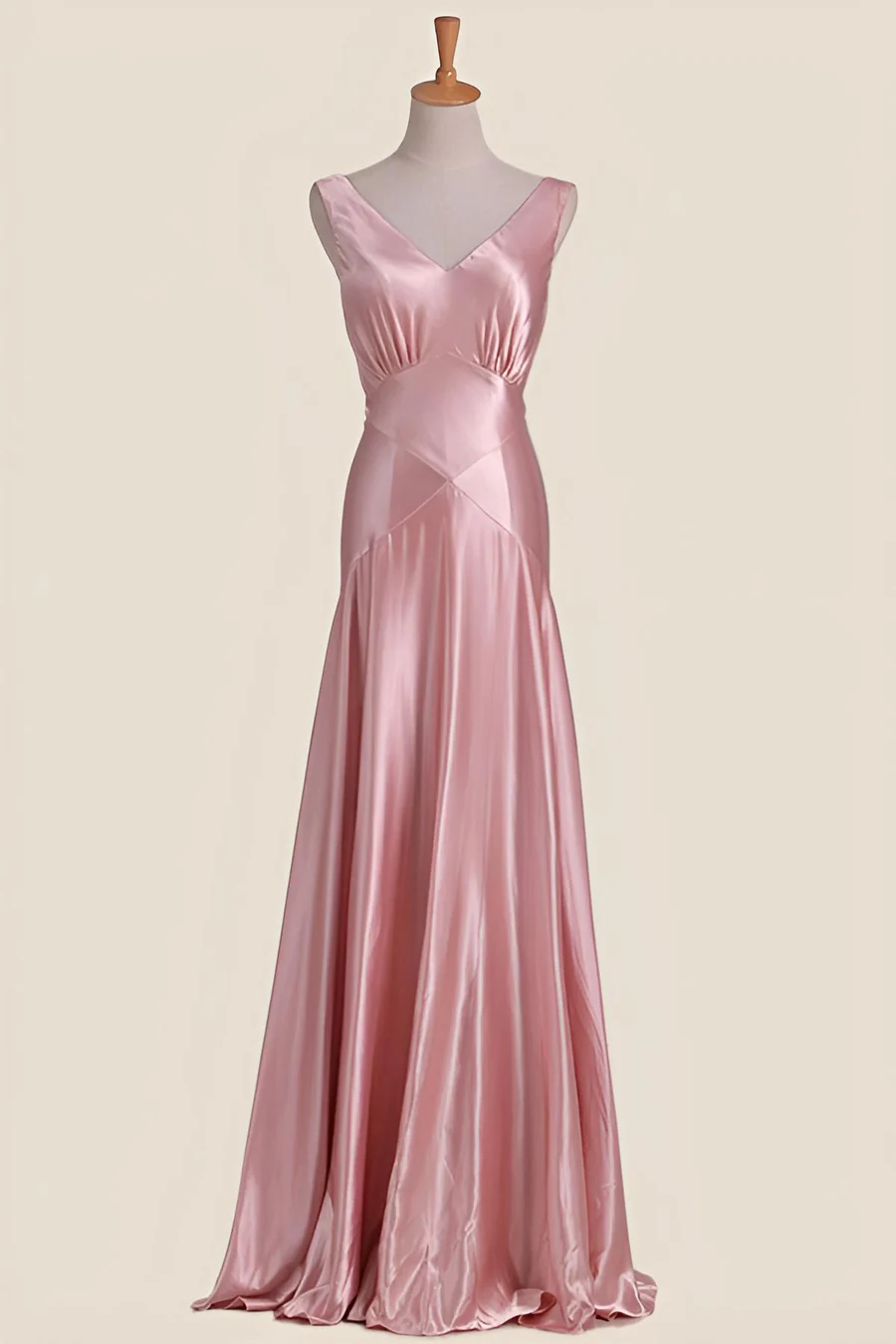 V-Neck Satin Sleeveless Bow-Back Mermaid Floor-Length Bridesmaid Dress