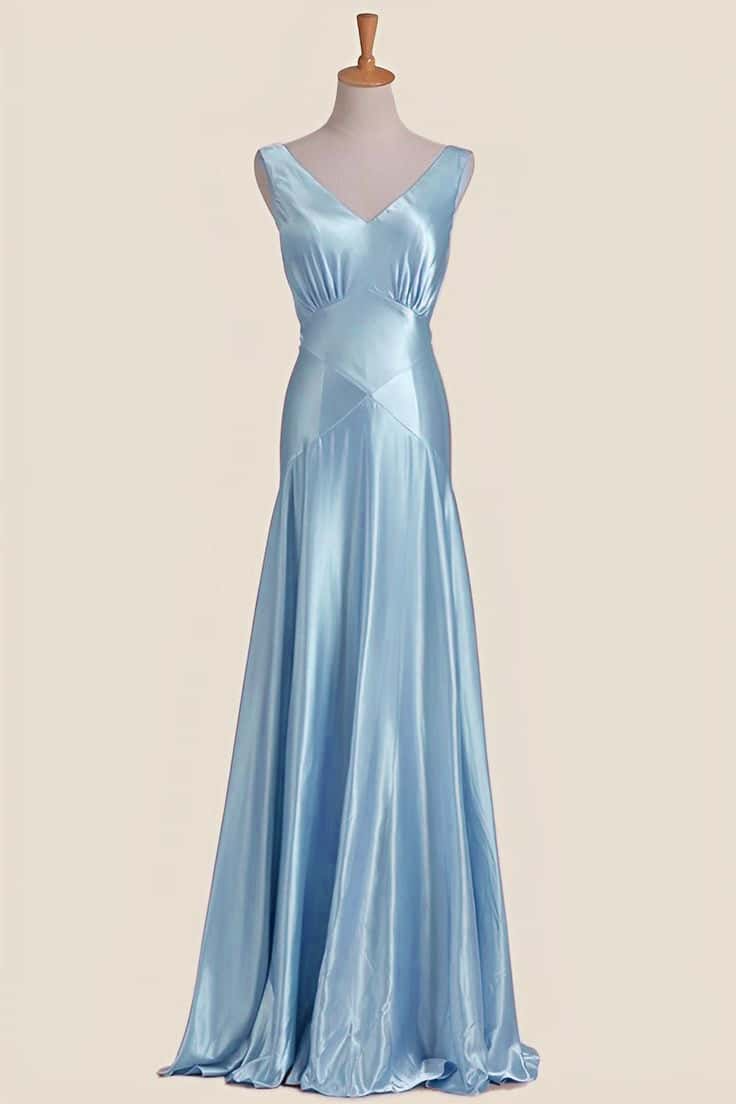 V-Neck Satin Sleeveless Bow-Back Mermaid Floor-Length Bridesmaid Dress