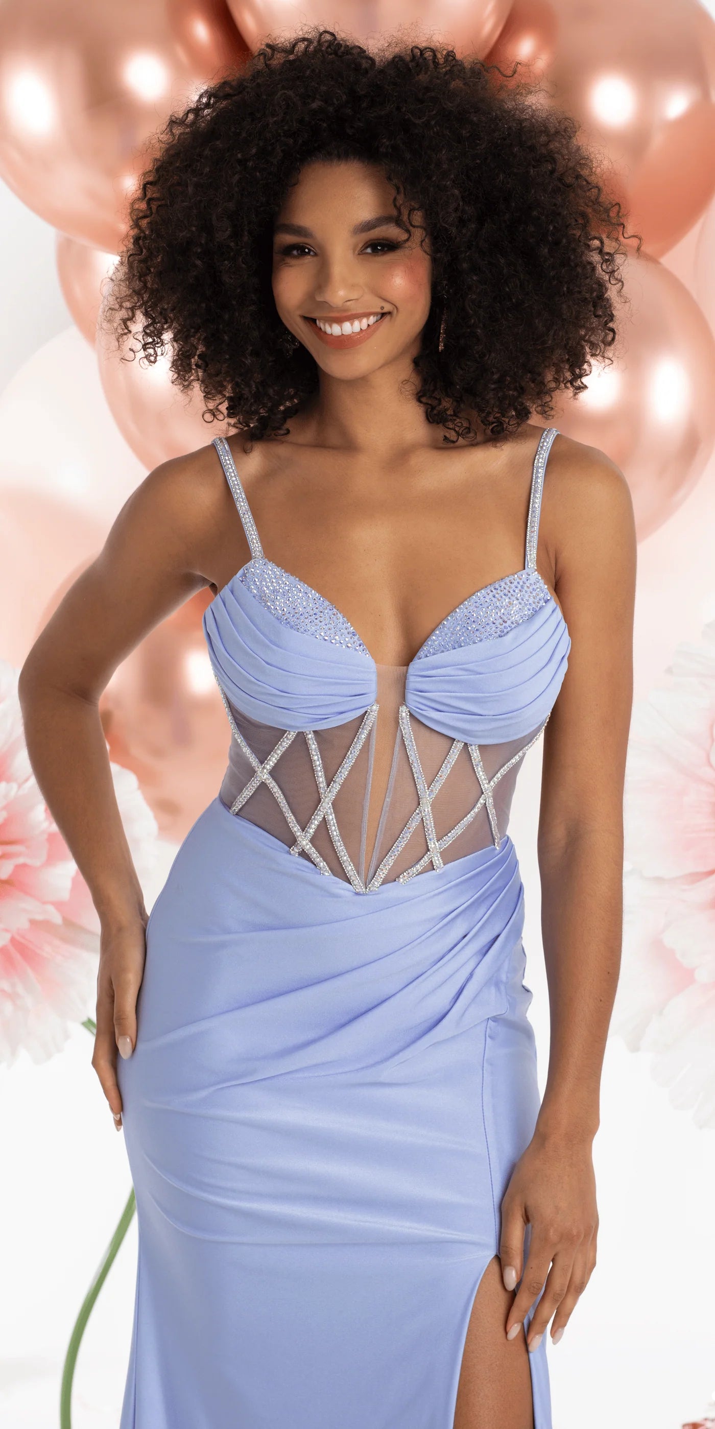 Glamorous Jersey Mermaid Silhouette Sweetheart Neck Spaghetti Strap Floor-Length Prom Dress with Beaded Corset and High Slit for Formal Events