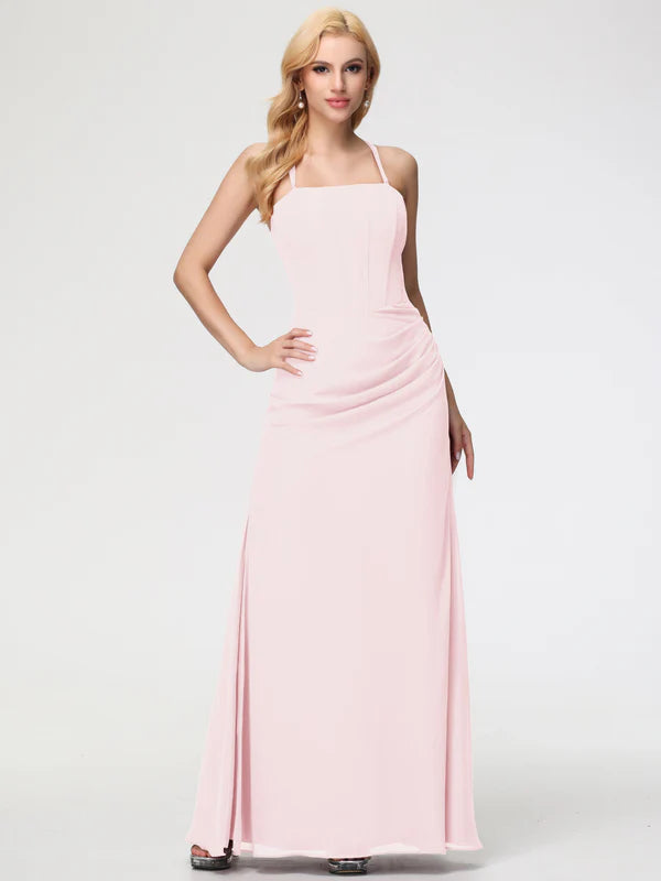 Spaghetti Straps Sheath/Column Long Chiffon Party Dresses