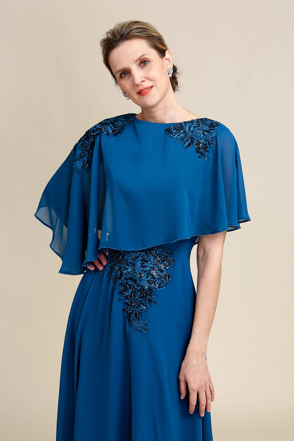 Turquoise Chiffon Mother of the Bride Dress with Lace