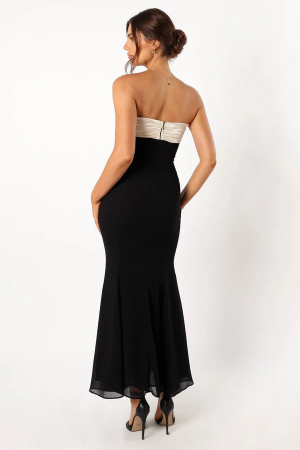 Two-Tone Strapless Bow-Bodice Mermaid Floor-Length Evening Dress