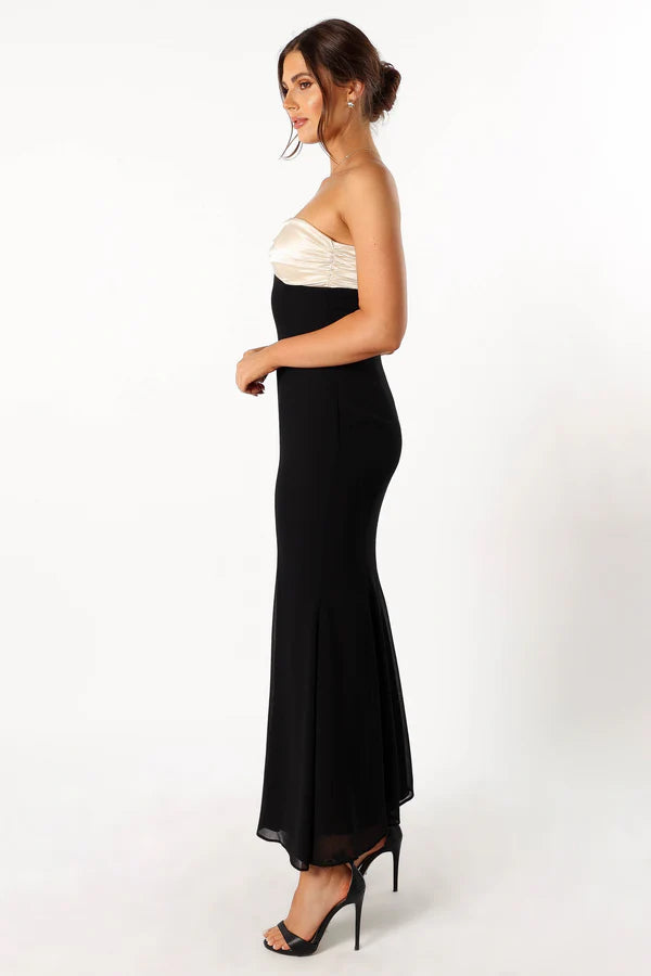 Two-Tone Strapless Bow-Bodice Mermaid Floor-Length Evening Dress