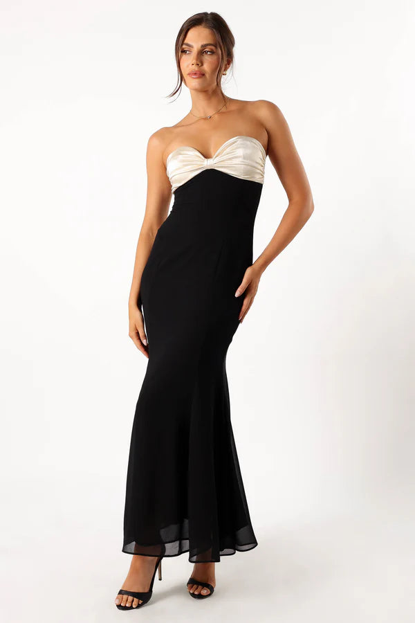 Two-Tone Strapless Bow-Bodice Mermaid Floor-Length Evening Dress