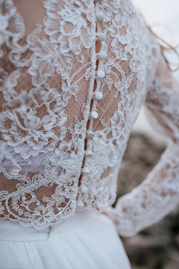 Two Piece Simple White Chiffon Beach Wedding Dress Bridal Gown