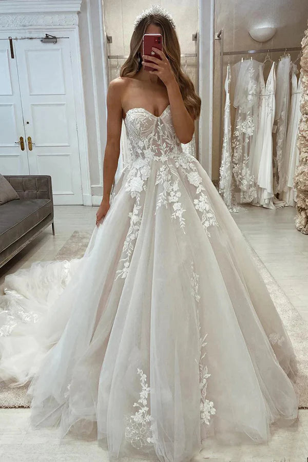 Unique Off the Shoulder Long Sleeves Princess Wedding Dress