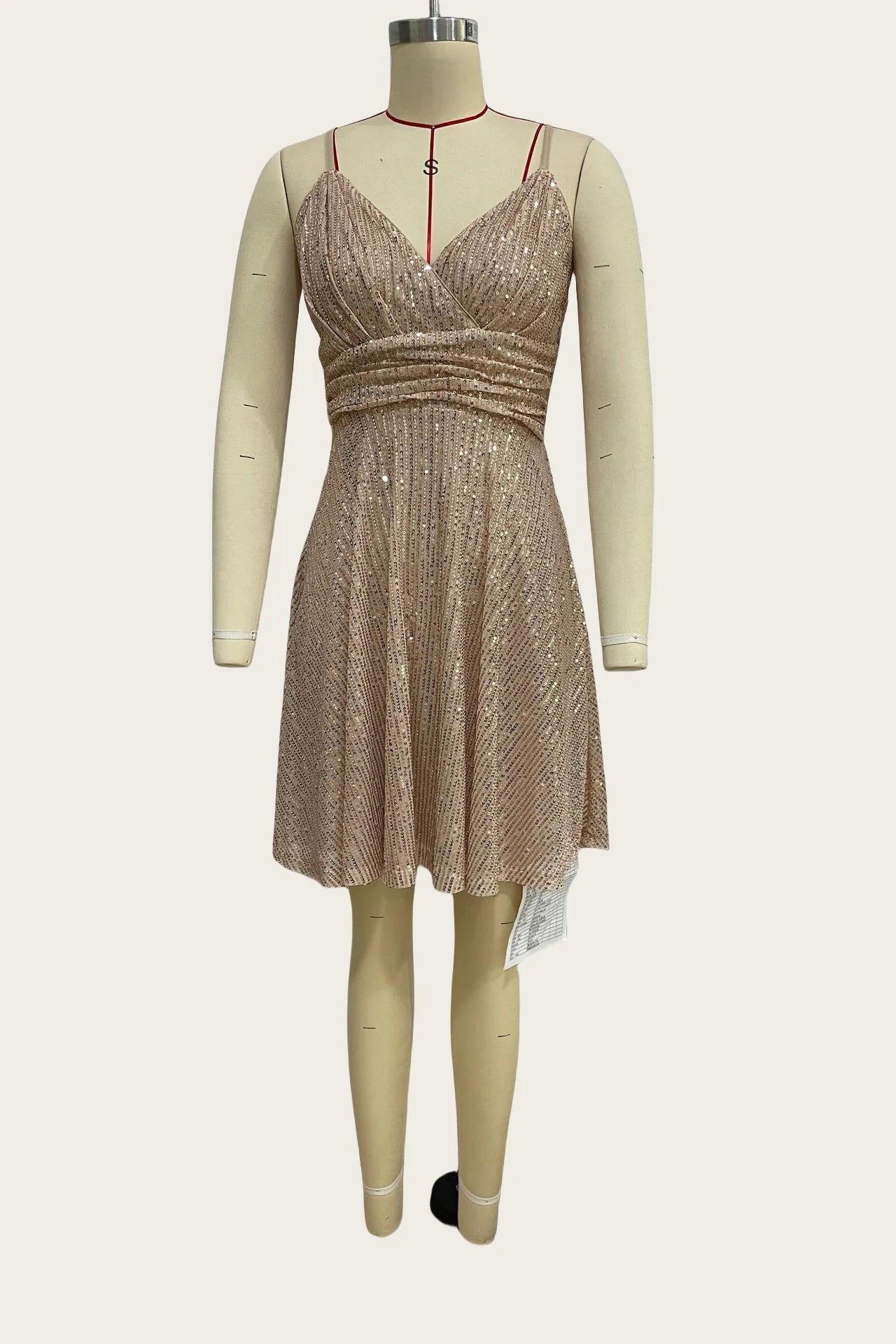 V-neck Champagne Ruched Sequin Short Full Of Charm Homecoming Dresses