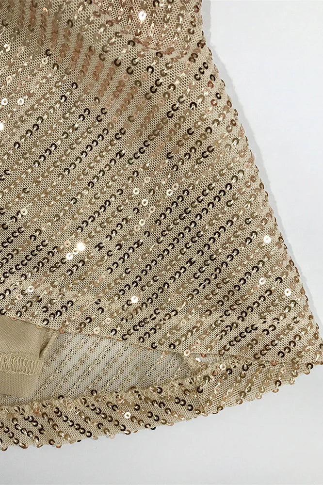 V-neck Champagne Ruched Sequin Short Full Of Charm Homecoming Dresses