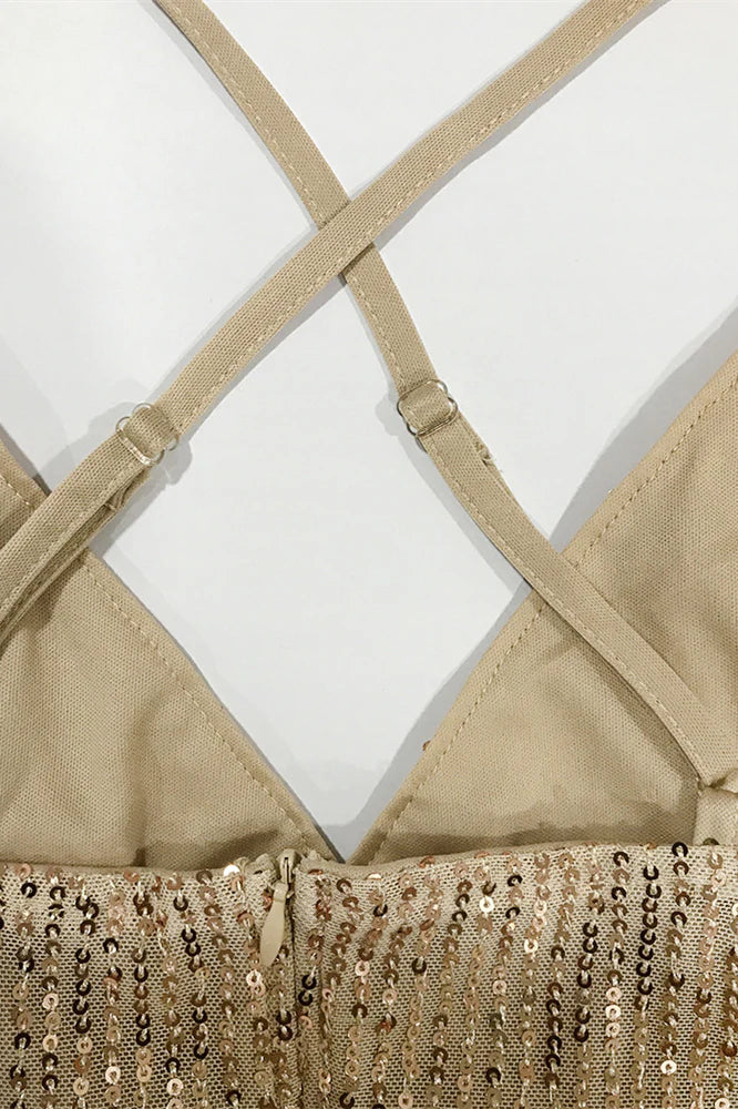 V-neck Champagne Ruched Sequin Short Full Of Charm Homecoming Dresses