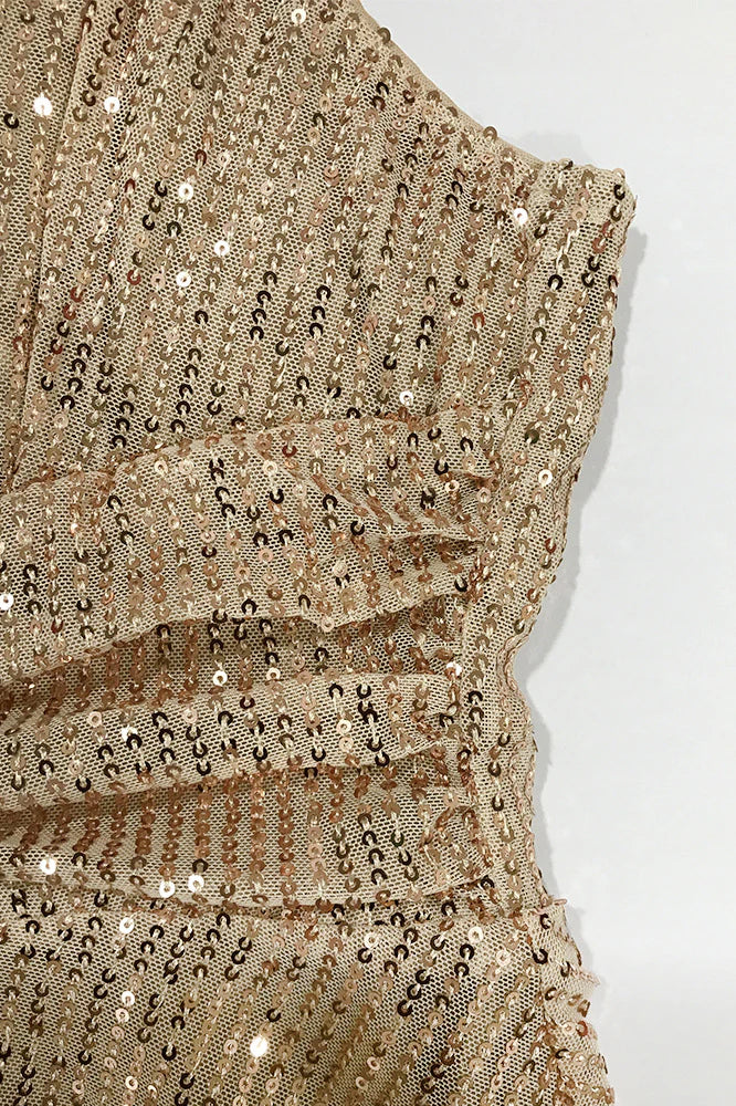 V-neck Champagne Ruched Sequin Short Full Of Charm Homecoming Dresses