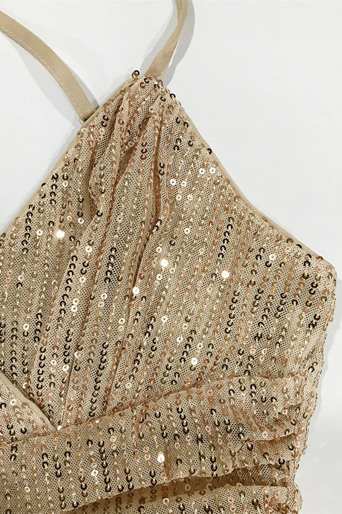 V-neck Champagne Ruched Sequin Short Full Of Charm Homecoming Dresses