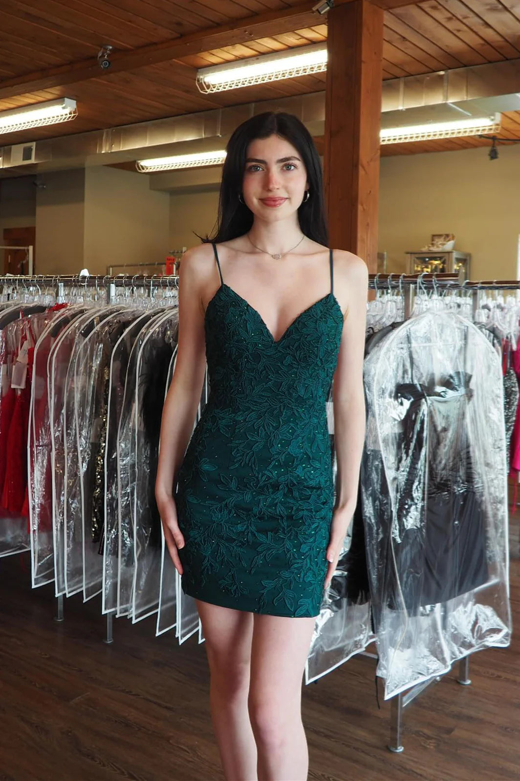 V-neck Dark Green Appliques Bodycon Unique Design Full Of Charm Homecoming Dresses