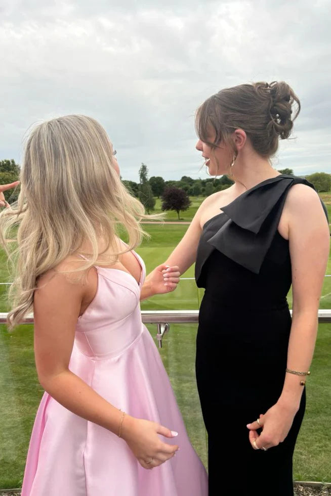 V-neck Pink High Waist A-line Long Unique Design Full Of Charm Prom Dresses