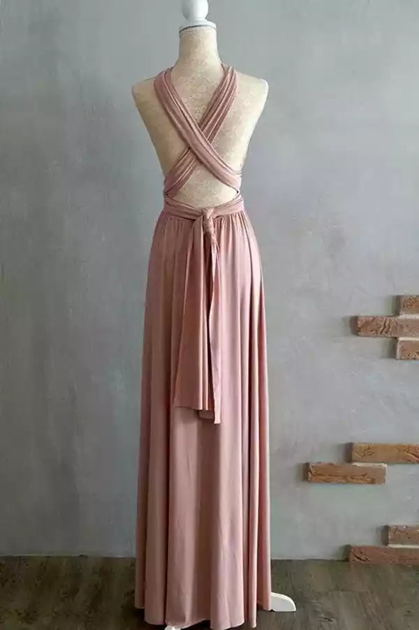 Versatile Dusty Rose Convertible Jersey Maxi Dress