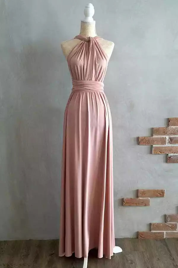 Versatile Dusty Rose Convertible Jersey Maxi Dress