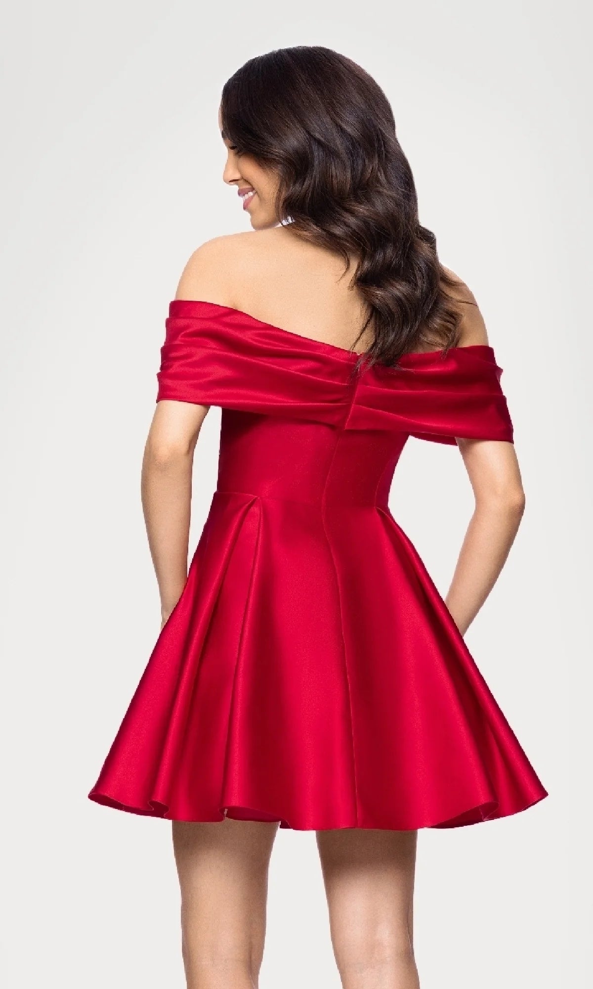 Vibrant A-Line Mini Homecoming Dress Off-The-Shoulder Ruched Crystal Corset Zipper Back Satin